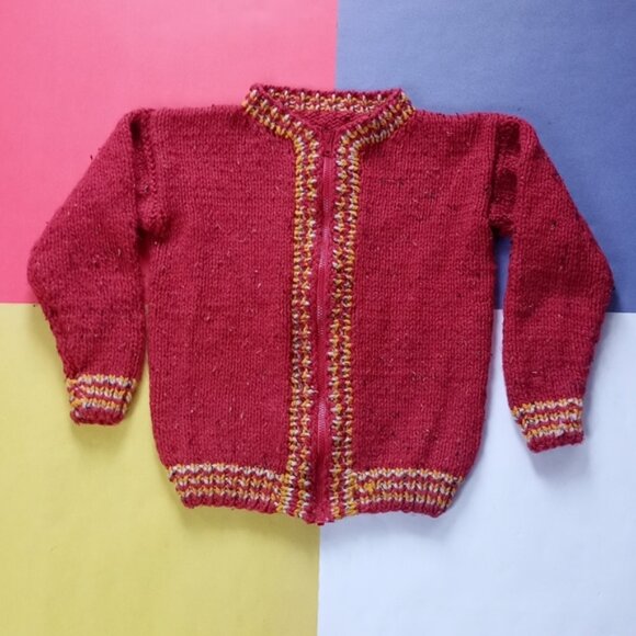 Vintage Handmade Red Zip Up Sweater Jacket - Picture 2 of 7